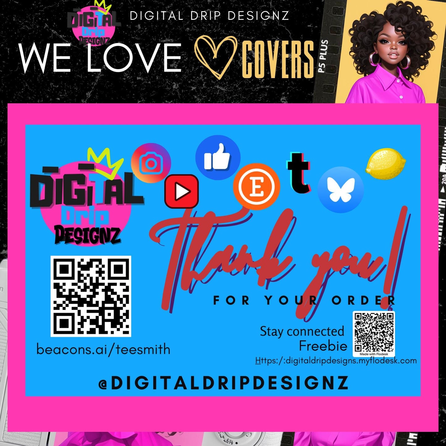 Trendy Digital Journal Covers | Black Girl Planner Covers | Resellable Digital Download | Aesthetic Printable Cover for Notebooks & Planners