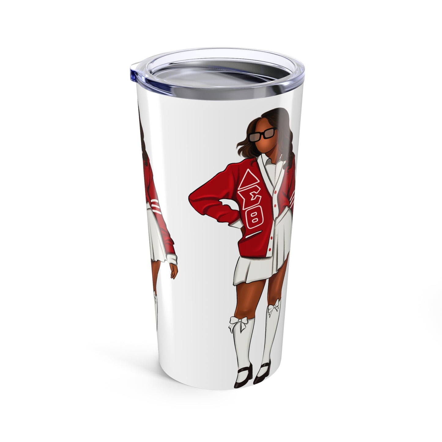 Stylish Sorority Tumbler 20oz, Gift for Sorority Sisters, College Girls, Red and White Design, Customizable Travel Mug, Cheerleader Cup