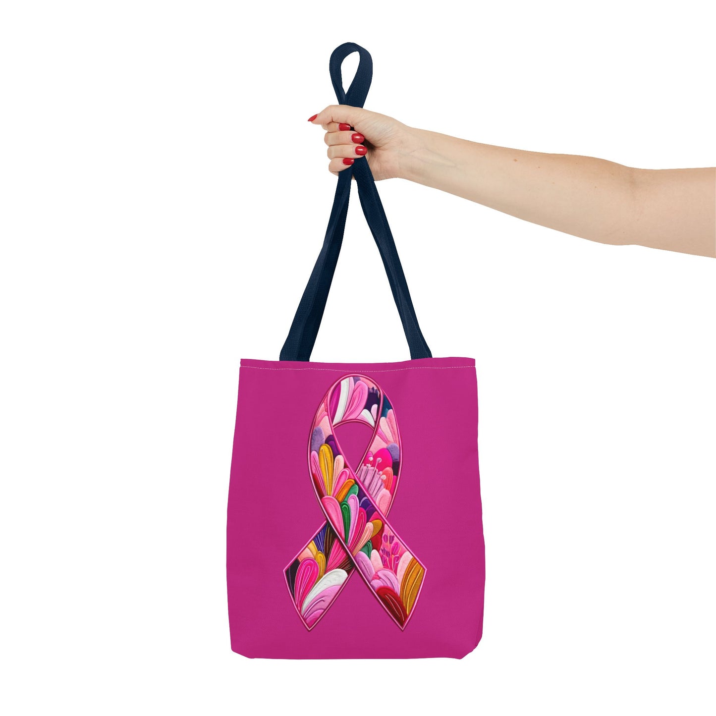 Pink Ribbon Floral Tote Bag, Eco-Friendly Shopping Bag, Breast Cancer Awareness, Gift for Her, Reusable Bag, Fashion Accessory