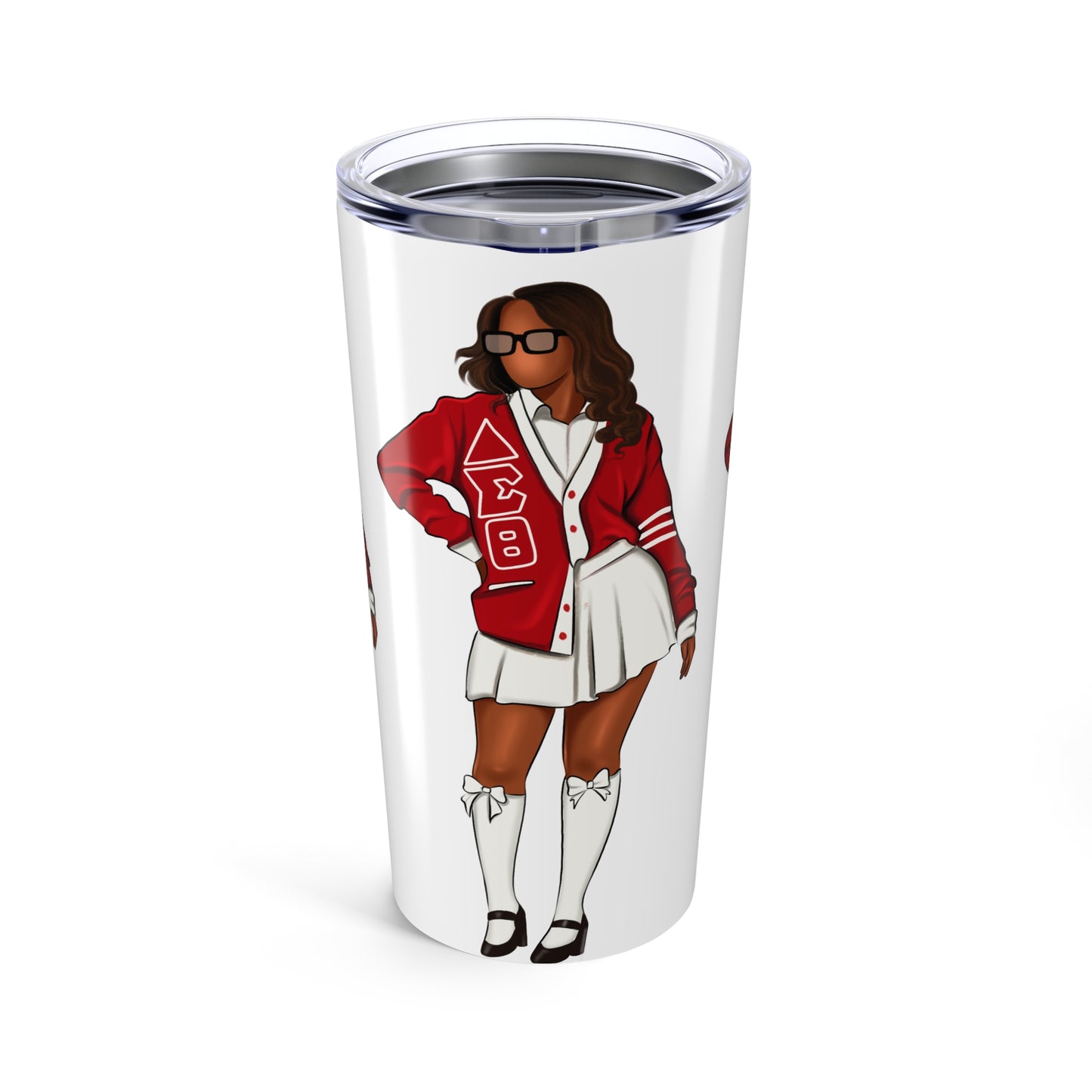 Stylish Sorority Tumbler 20oz, Gift for Sorority Sisters, College Girls, Red and White Design, Customizable Travel Mug, Cheerleader Cup