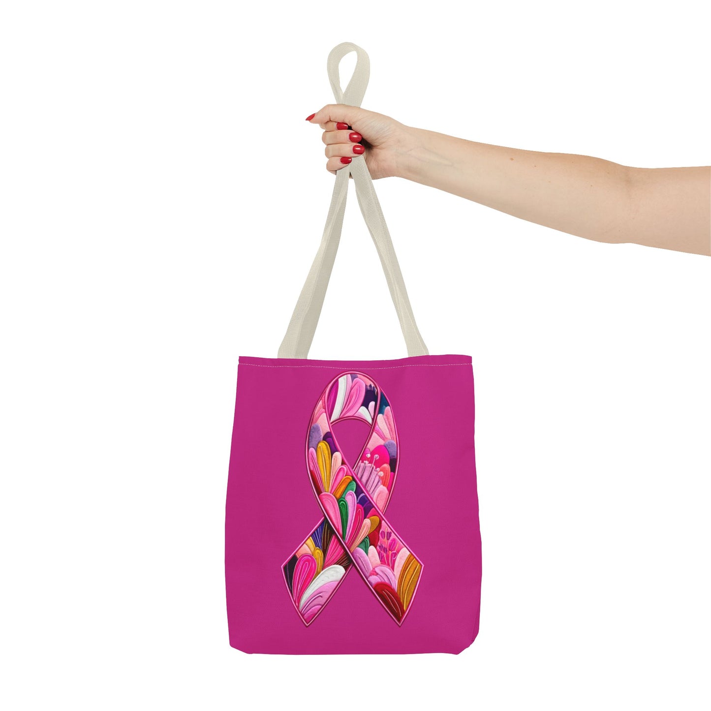 Pink Ribbon Floral Tote Bag, Eco-Friendly Shopping Bag, Breast Cancer Awareness, Gift for Her, Reusable Bag, Fashion Accessory