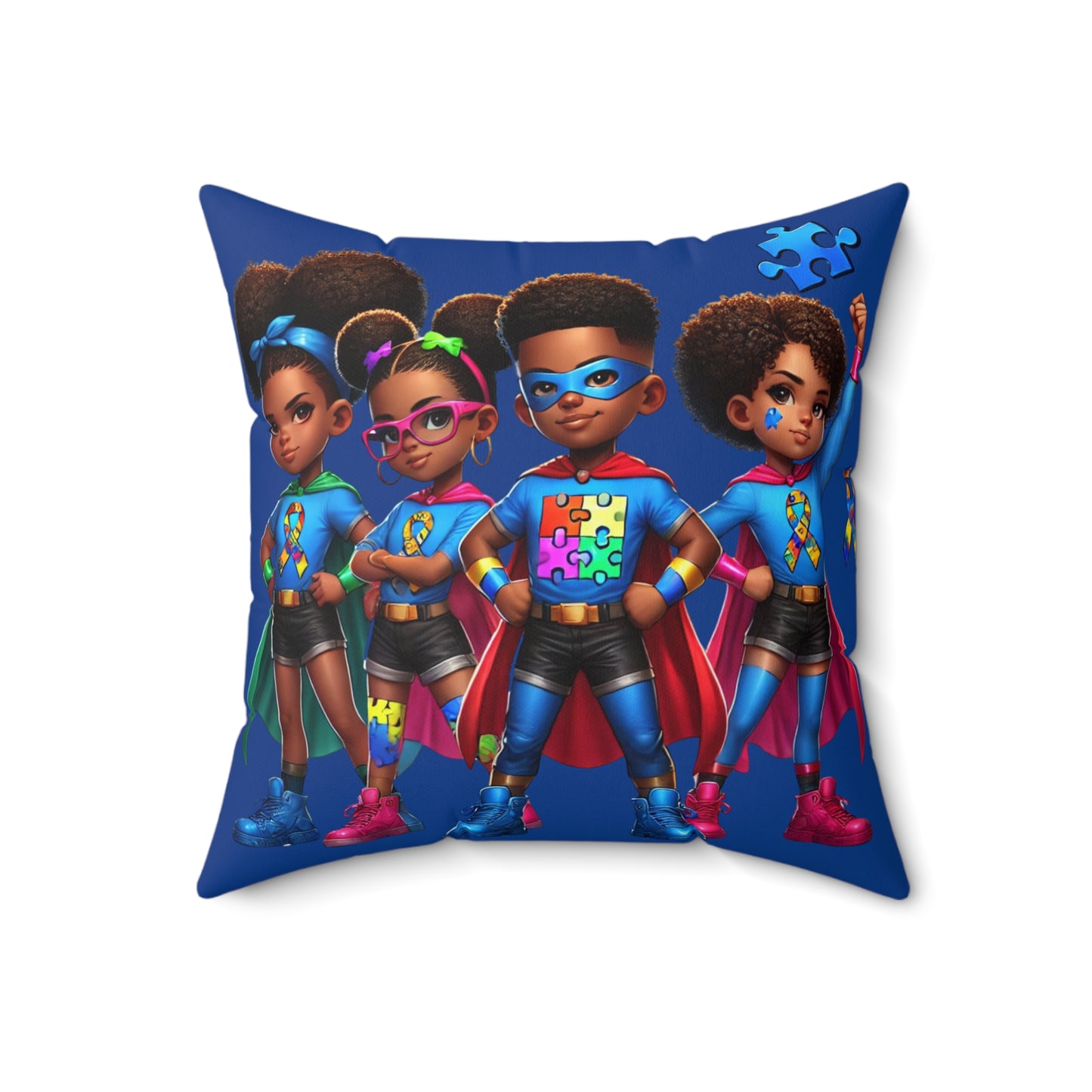 Superhero Kids Square Pillow - Colorful Spun Polyester Decorative Cushion