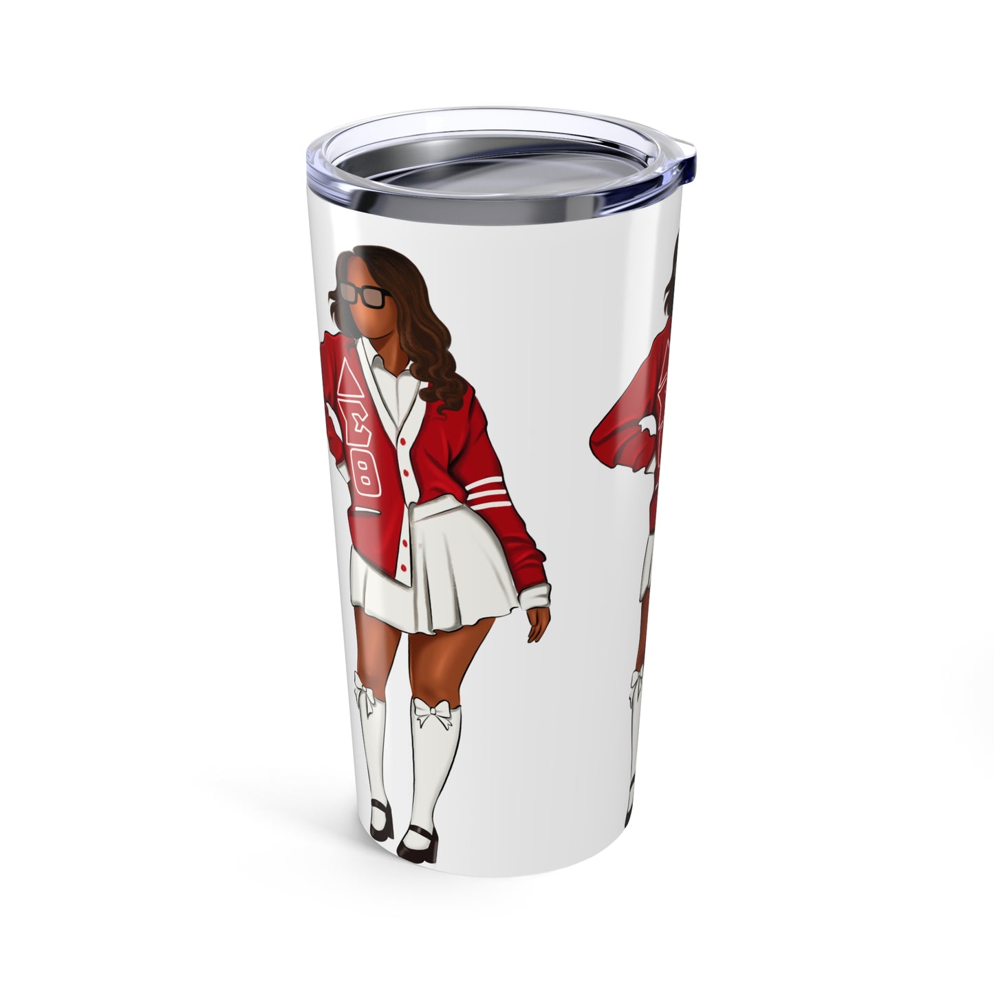 Stylish Sorority Tumbler 20oz, Gift for Sorority Sisters, College Girls, Red and White Design, Customizable Travel Mug, Cheerleader Cup