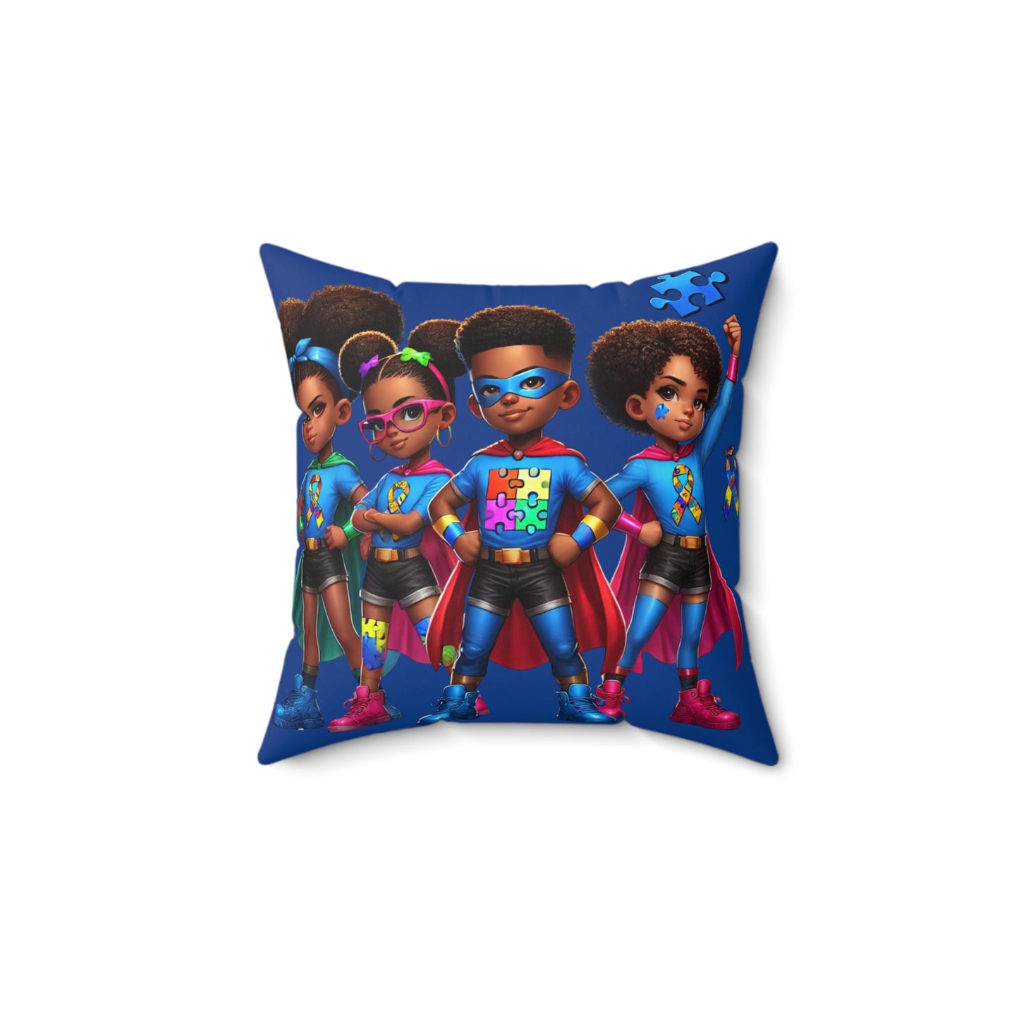 Superhero Kids Square Pillow - Colorful Spun Polyester Decorative Cushion