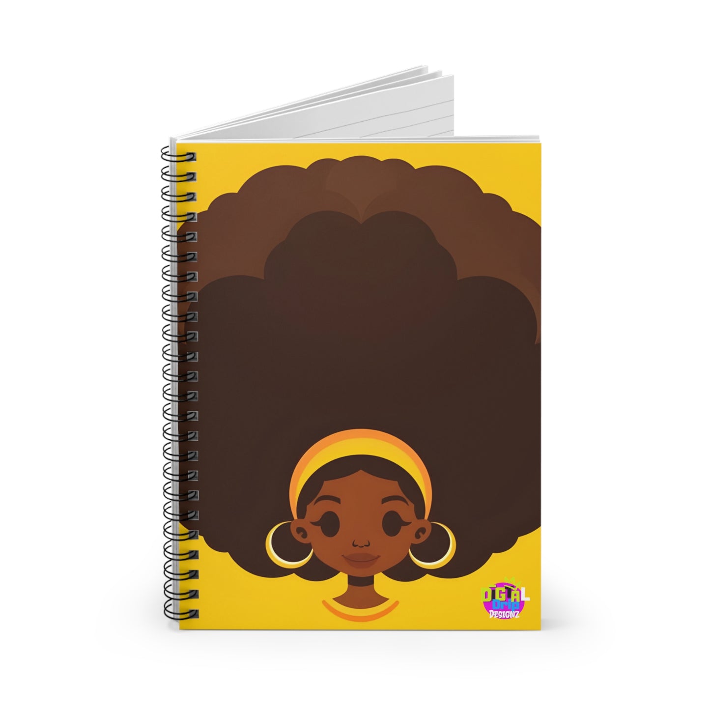 Afro Art Spiral Notebook - Vibrant Yellow Design for Creative Minds