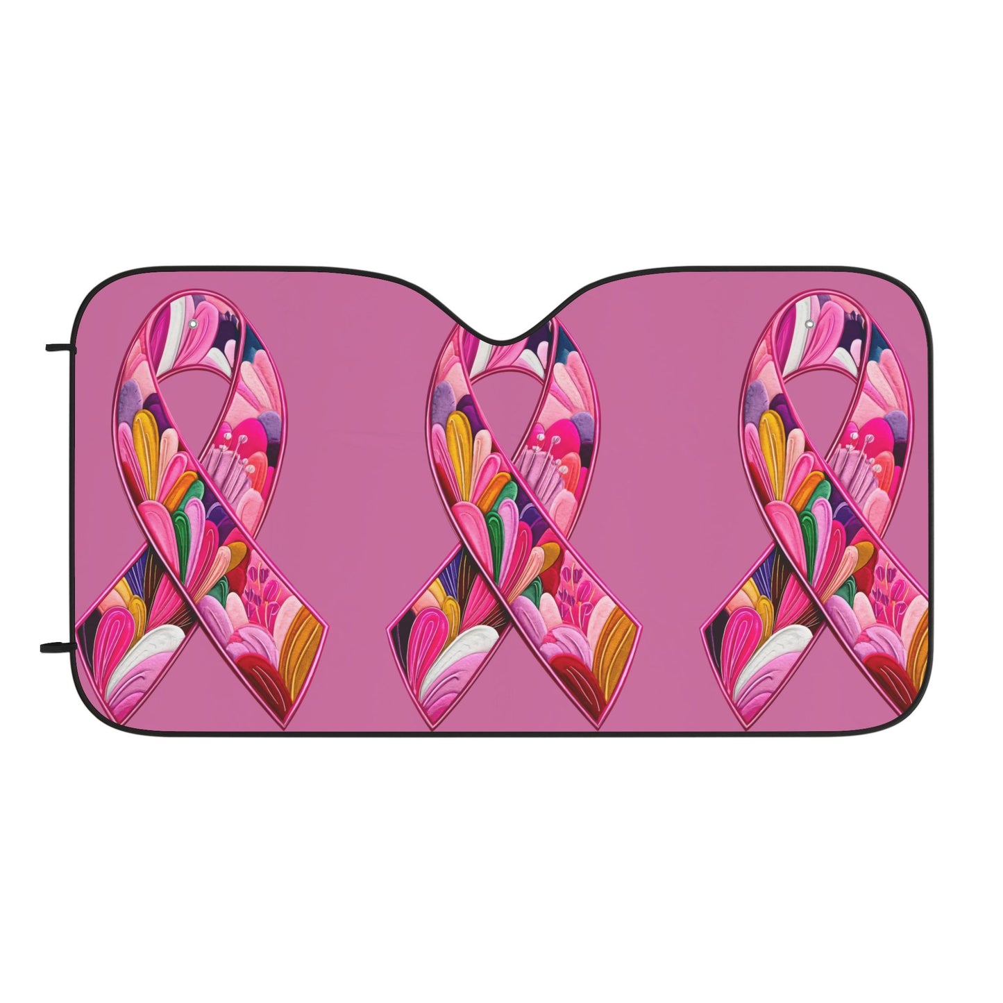 Stylish Car Sun Shades with Pink Floral Ribbons, Car Accessories, UV Protection, Gifts for Women, Breast Cancer Awareness