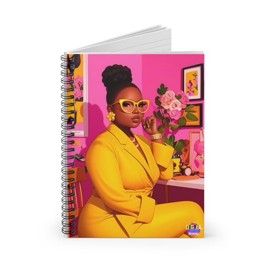 Cute Yellow and Pink Boss Woman Spiral Notebook - Whimsical Writing Journal, Note Book, office Gift, Planner