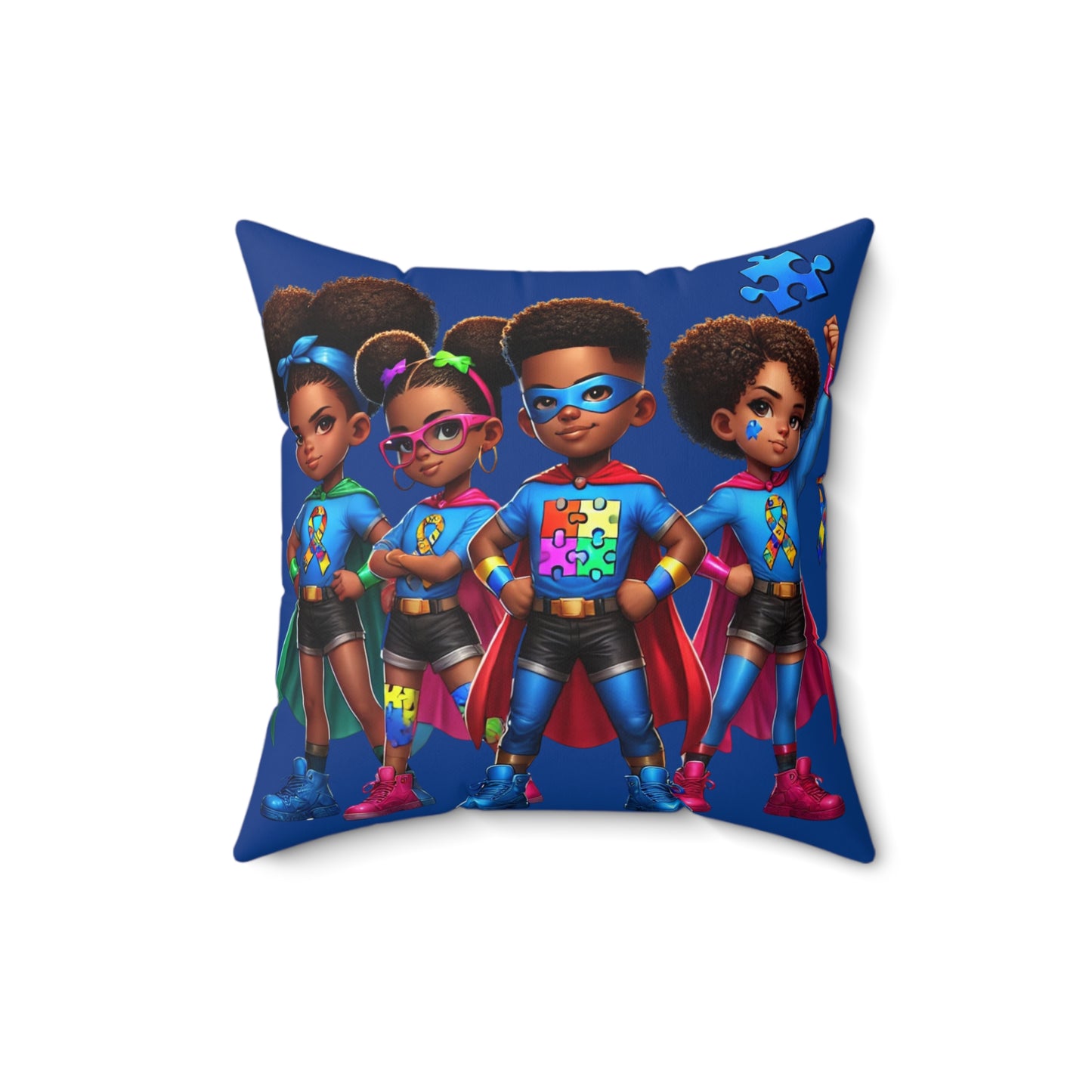 Superhero Kids Square Pillow - Colorful Spun Polyester Decorative Cushion