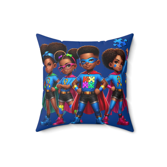 Superhero Kids Square Pillow - Colorful Spun Polyester Decorative Cushion