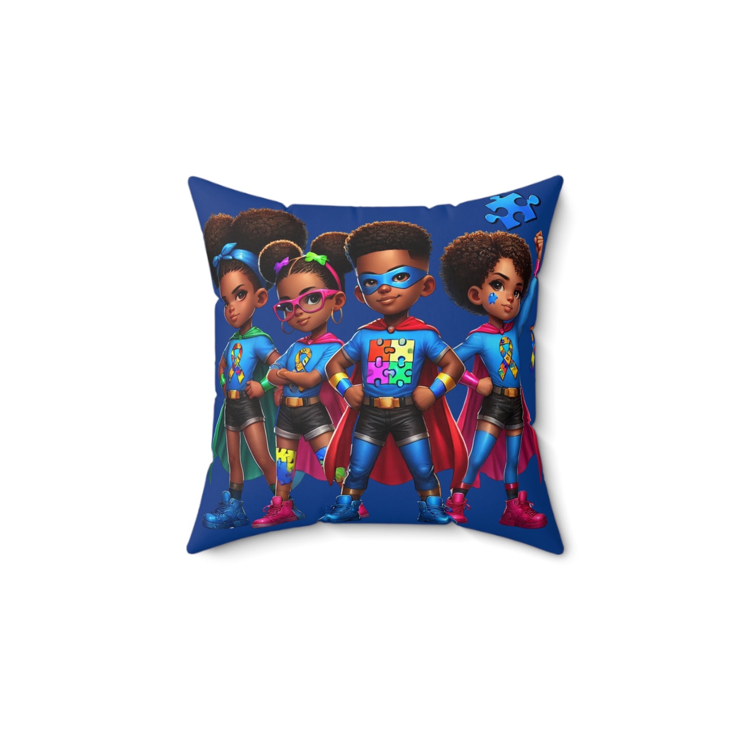 Superhero Kids Square Pillow - Colorful Spun Polyester Decorative Cushion