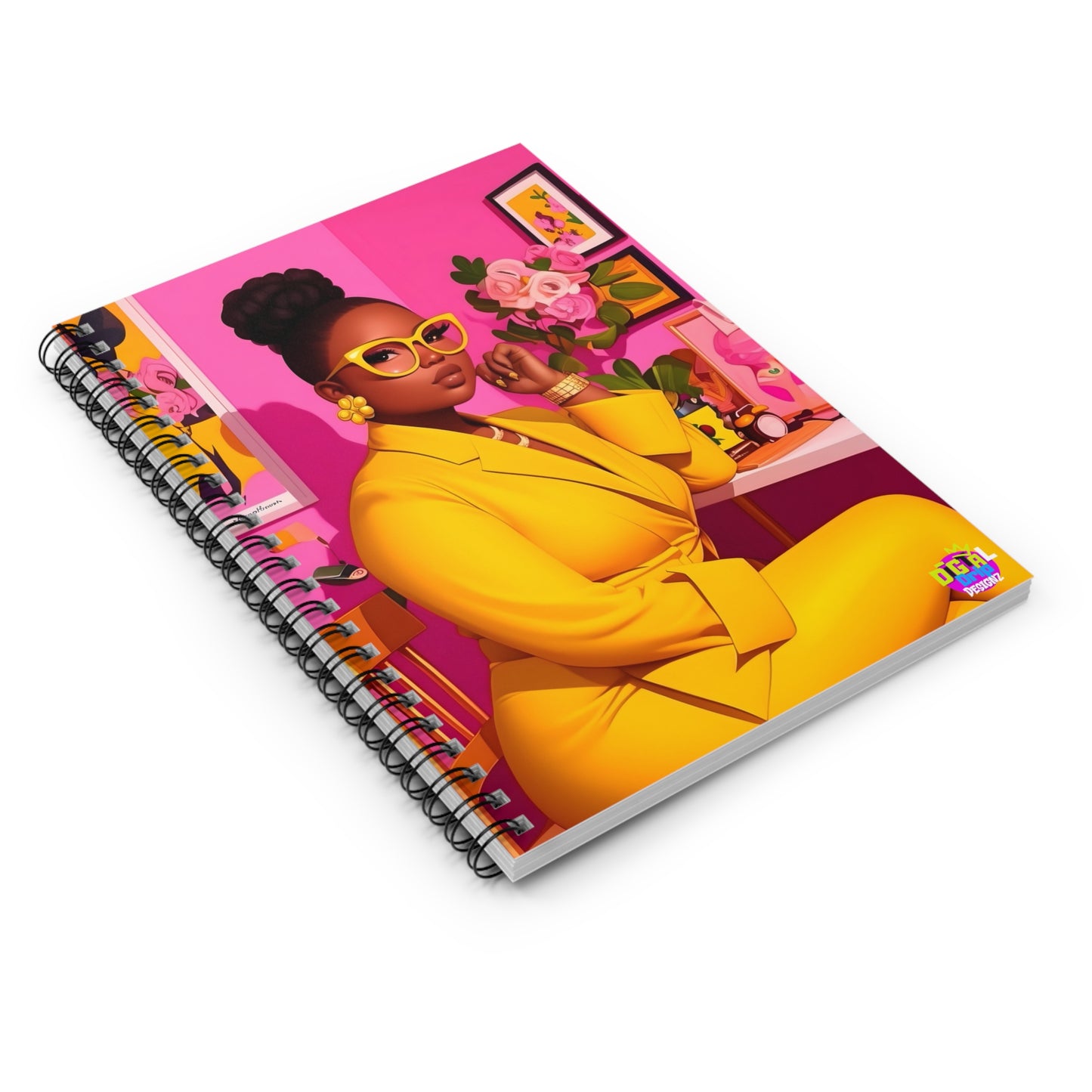 Cute Yellow and Pink Boss Woman Spiral Notebook - Whimsical Writing Journal, Note Book, office Gift, Planner