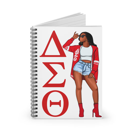 Delta Sigma Theta White Tall Standing Woman Ruled Line Spiral Notebook, Journal, Diary, Sketchbook, Notepad