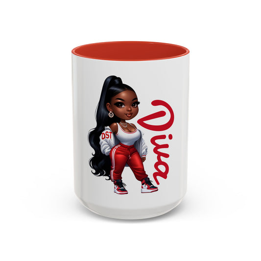 Diva Accent Coffee Mug, Stylish Coffee Cup, Gift for Her, Trendy Drinkware, Diva Mug for Coffee Lovers