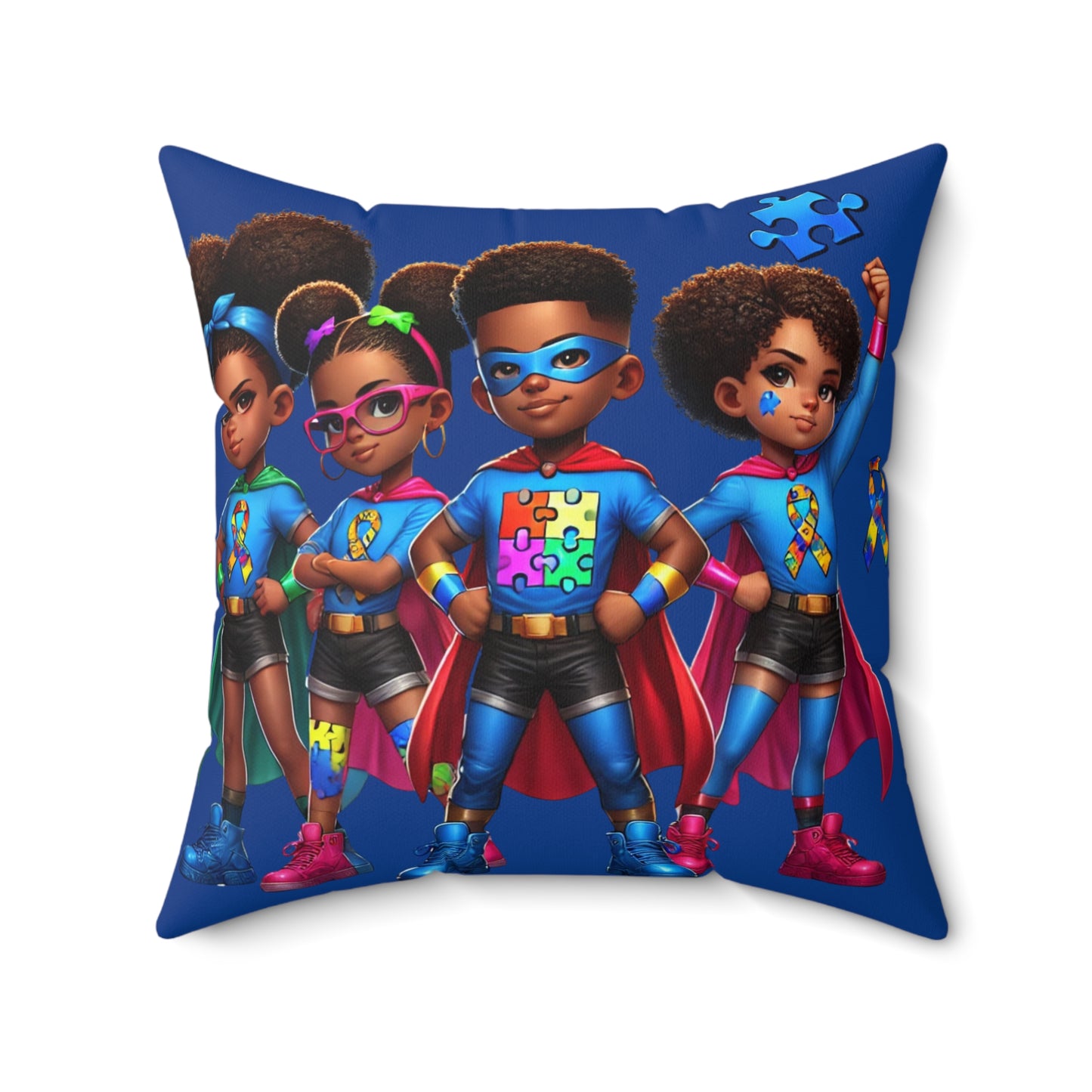 Superhero Kids Square Pillow - Colorful Spun Polyester Decorative Cushion