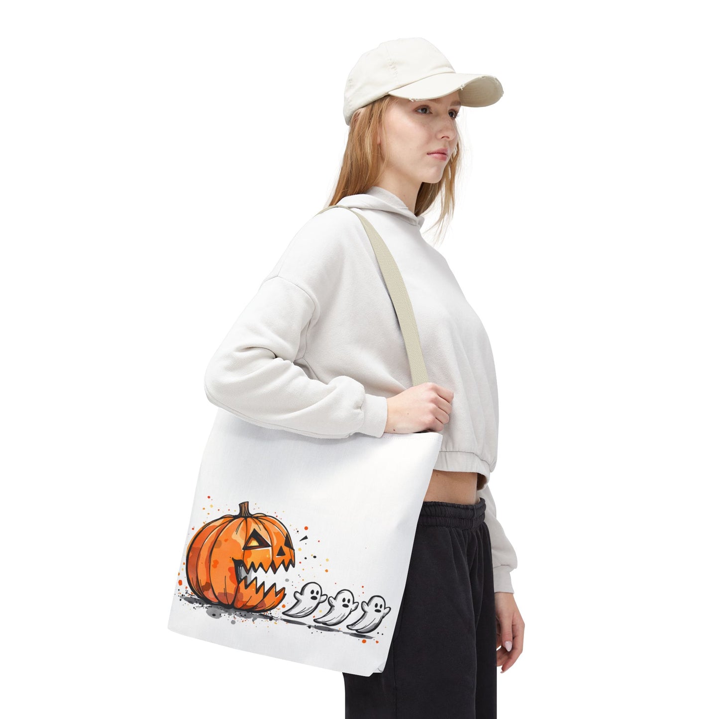 Halloween Ghostly Tote Bag, Trick or Treat, Fall Harvest, Pumpkin Patch, Spooky Season Accessory