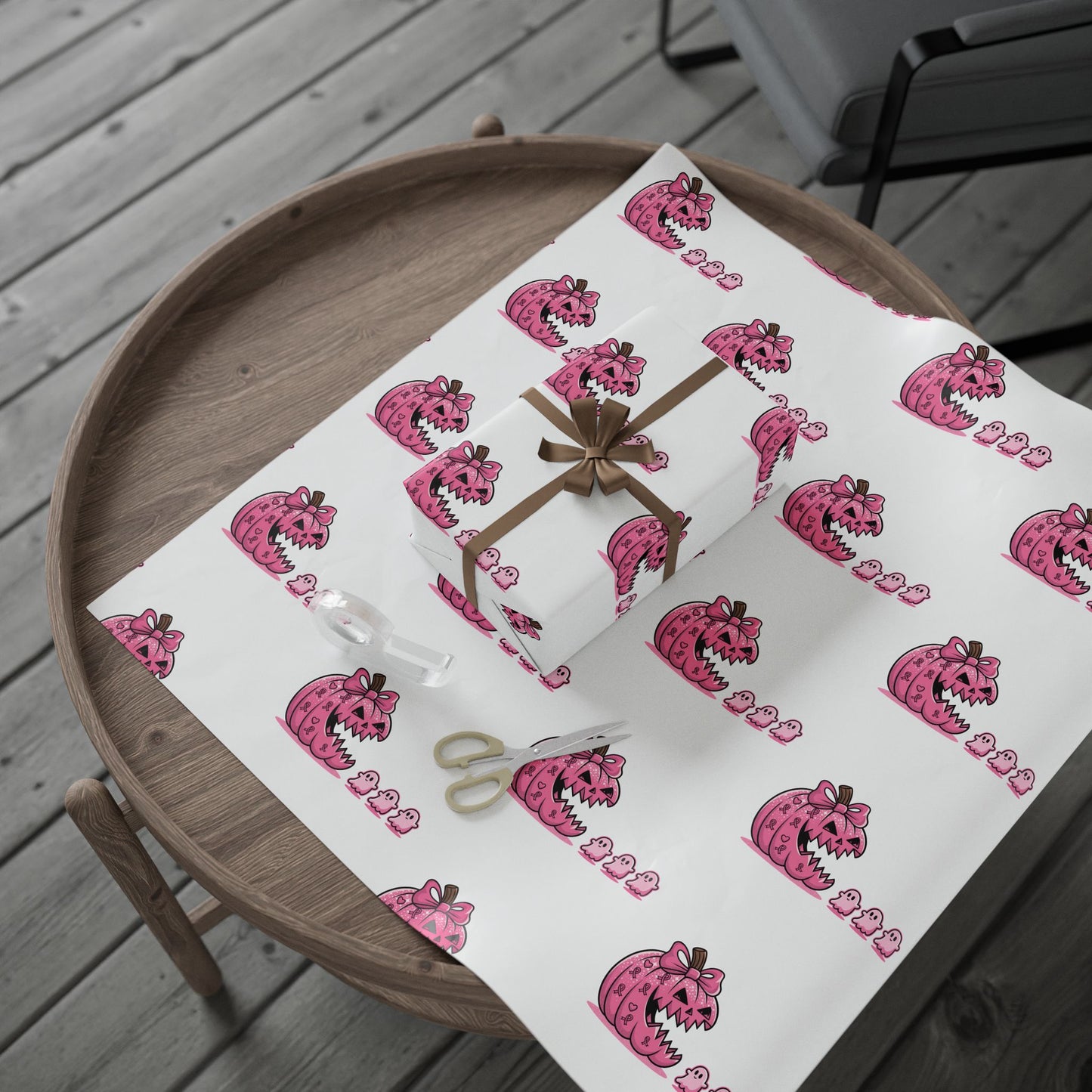 Cute ghost eating pink pumpkin Wrapping Paper - Fun Gift Wrap for Birthdays, Baby Showers, Holidays, Party Decor, Creative DIY Crafts