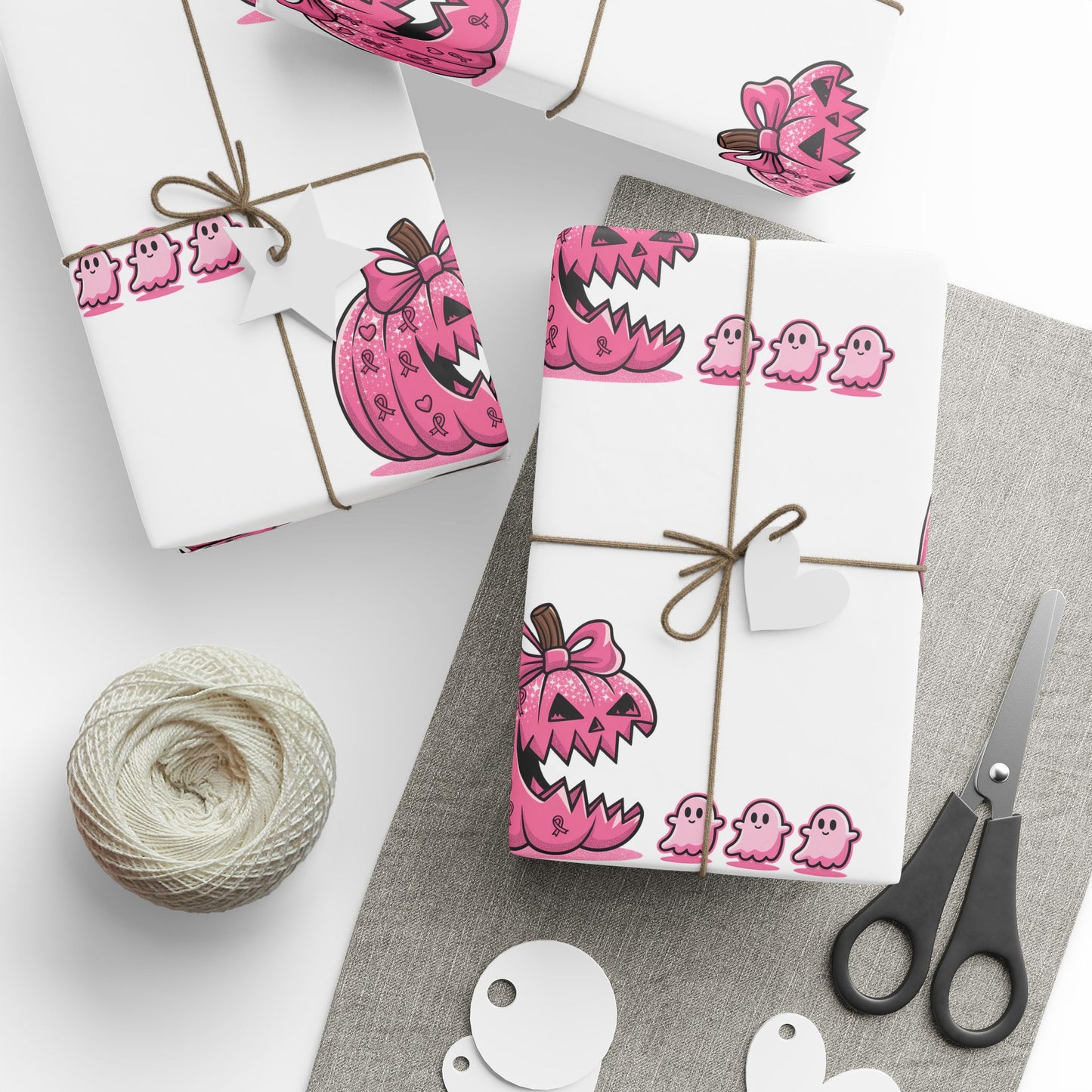 Cute ghost eating pink pumpkin Wrapping Paper - Fun Gift Wrap for Birthdays, Baby Showers, Holidays, Party Decor, Creative DIY Crafts