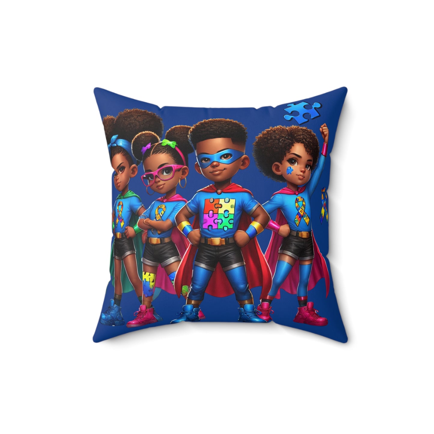 Superhero Kids Square Pillow - Colorful Spun Polyester Decorative Cushion