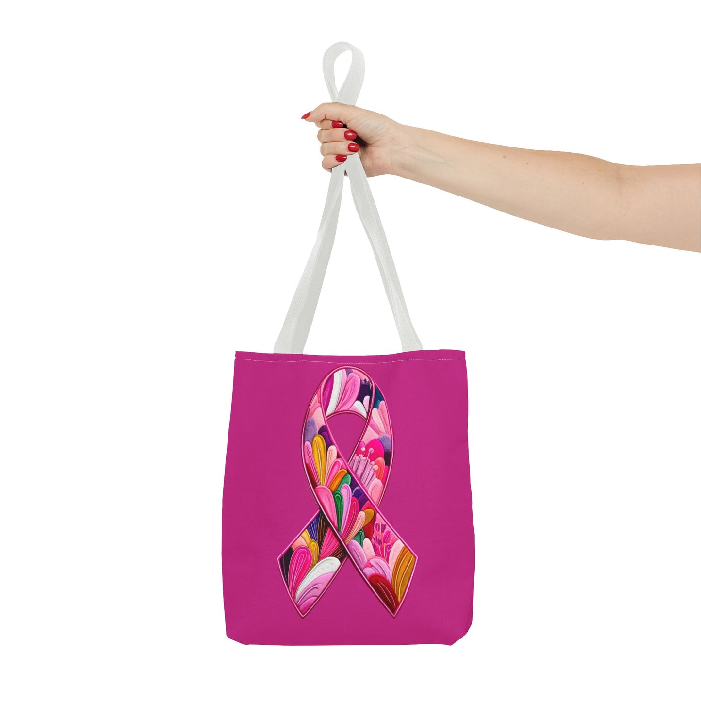 Pink Ribbon Floral Tote Bag, Eco-Friendly Shopping Bag, Breast Cancer Awareness, Gift for Her, Reusable Bag, Fashion Accessory