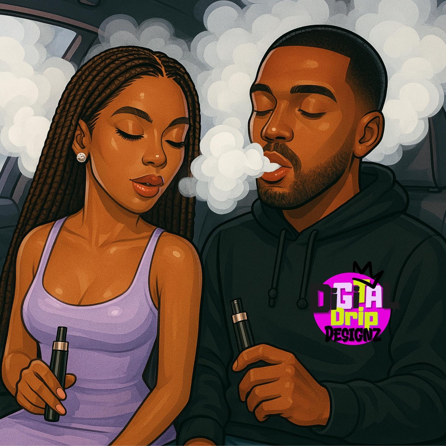 Car Sessions & Soul Confessions 420 Clipart Bundle | Urban Vibe Smoking Scenes | Melanin Characters |Glossy Al Art | PNG for POD/ Digitals
