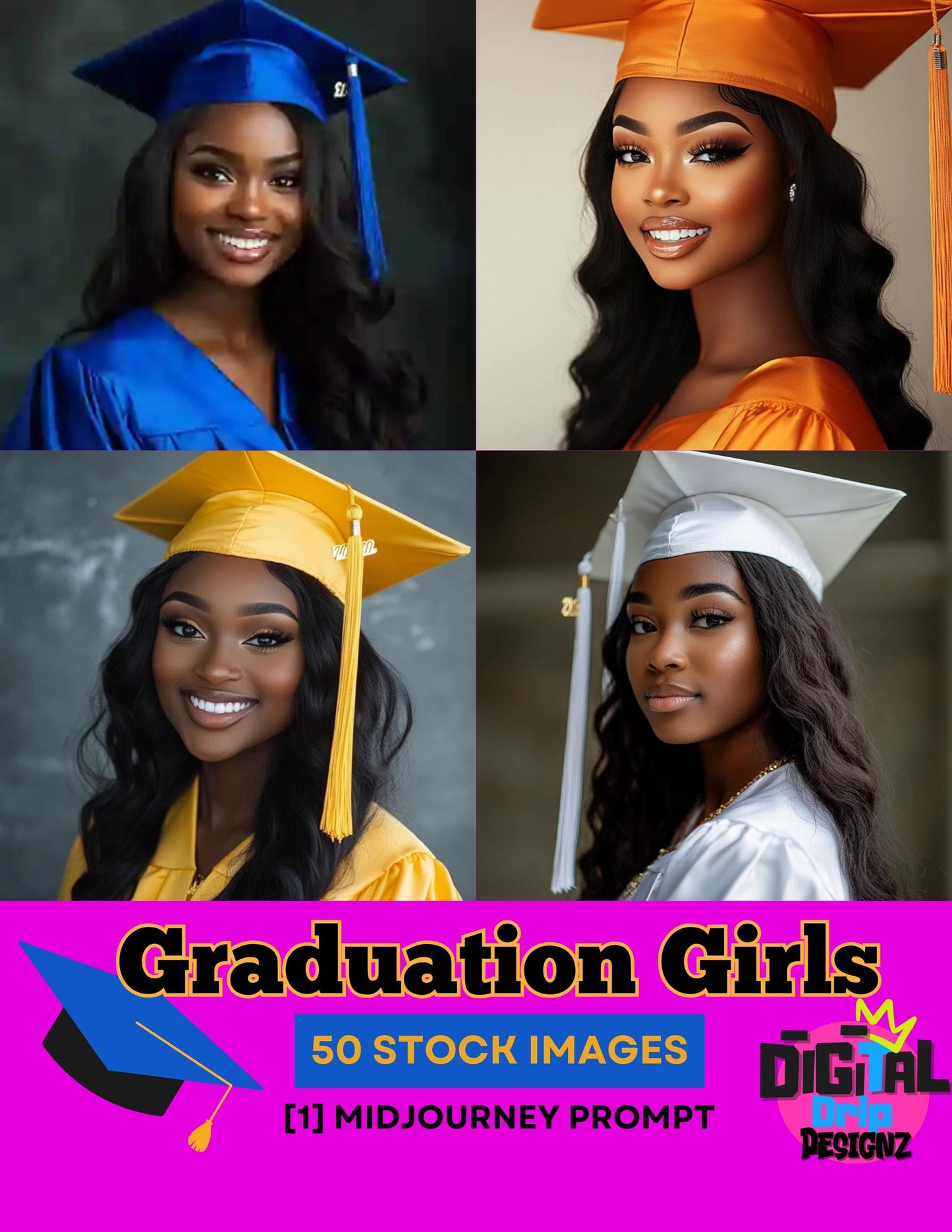 Graduation Stock Images | 50 AI-Generated Grad Girl Photos | Digital Download Mid journey Prompt