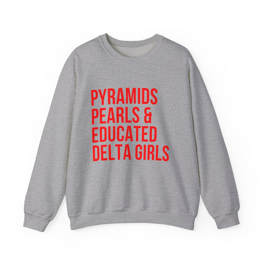Crimson text Pyramids Pearls Unisex Sweatshirt, Delta Girls Crewneck Jumper, College Student Gift, Trendy Pullover, Egypt Lover Shirt