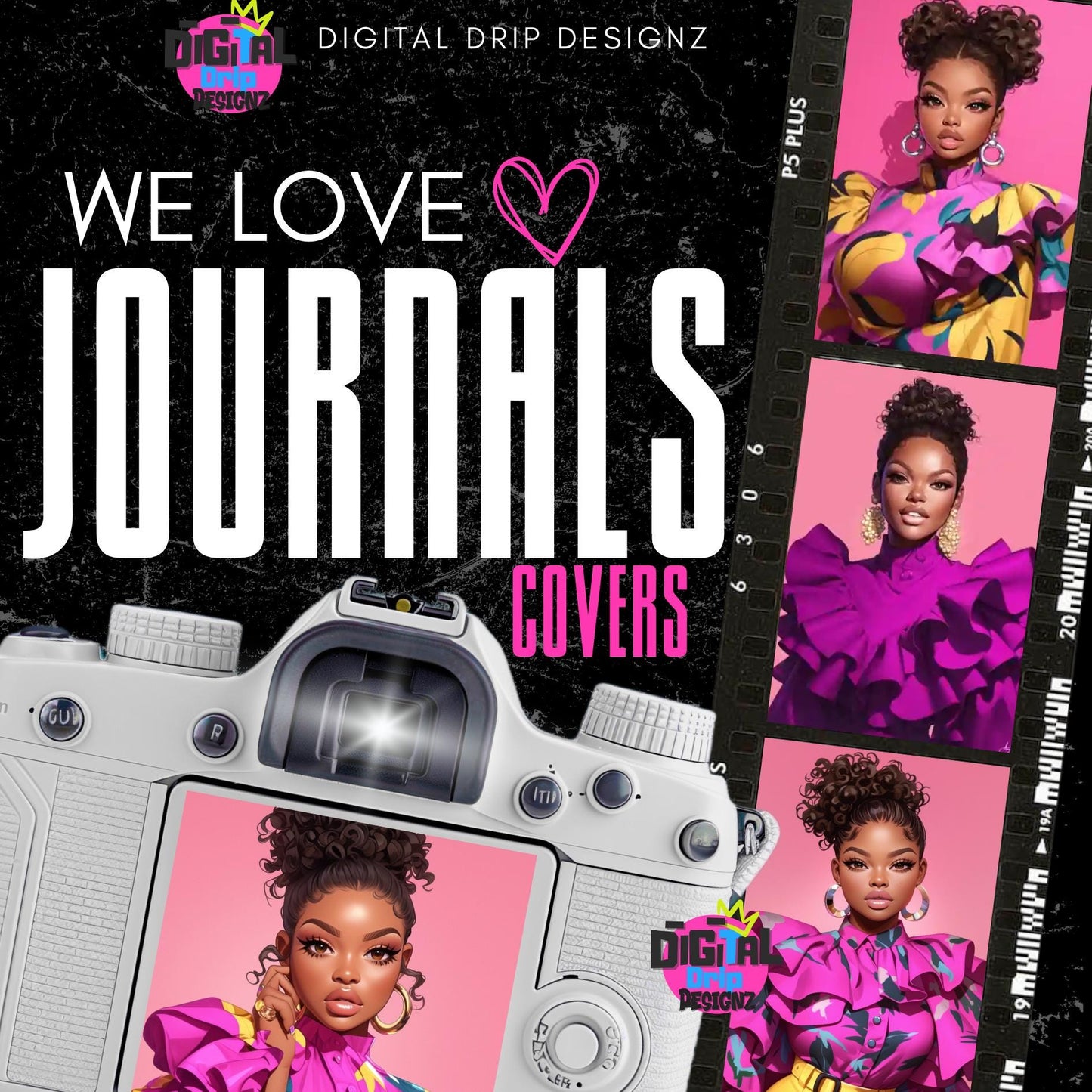 Trendy Digital Journal Covers | Black Girl Planner Covers | Resellable Digital Download | Aesthetic Printable Cover for Notebooks & Planners