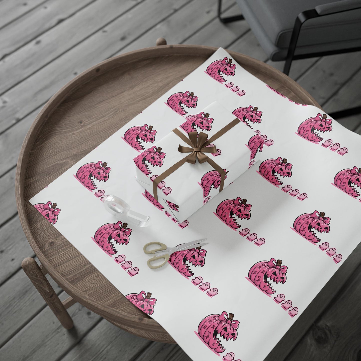 Cute ghost eating pink pumpkin Wrapping Paper - Fun Gift Wrap for Birthdays, Baby Showers, Holidays, Party Decor, Creative DIY Crafts