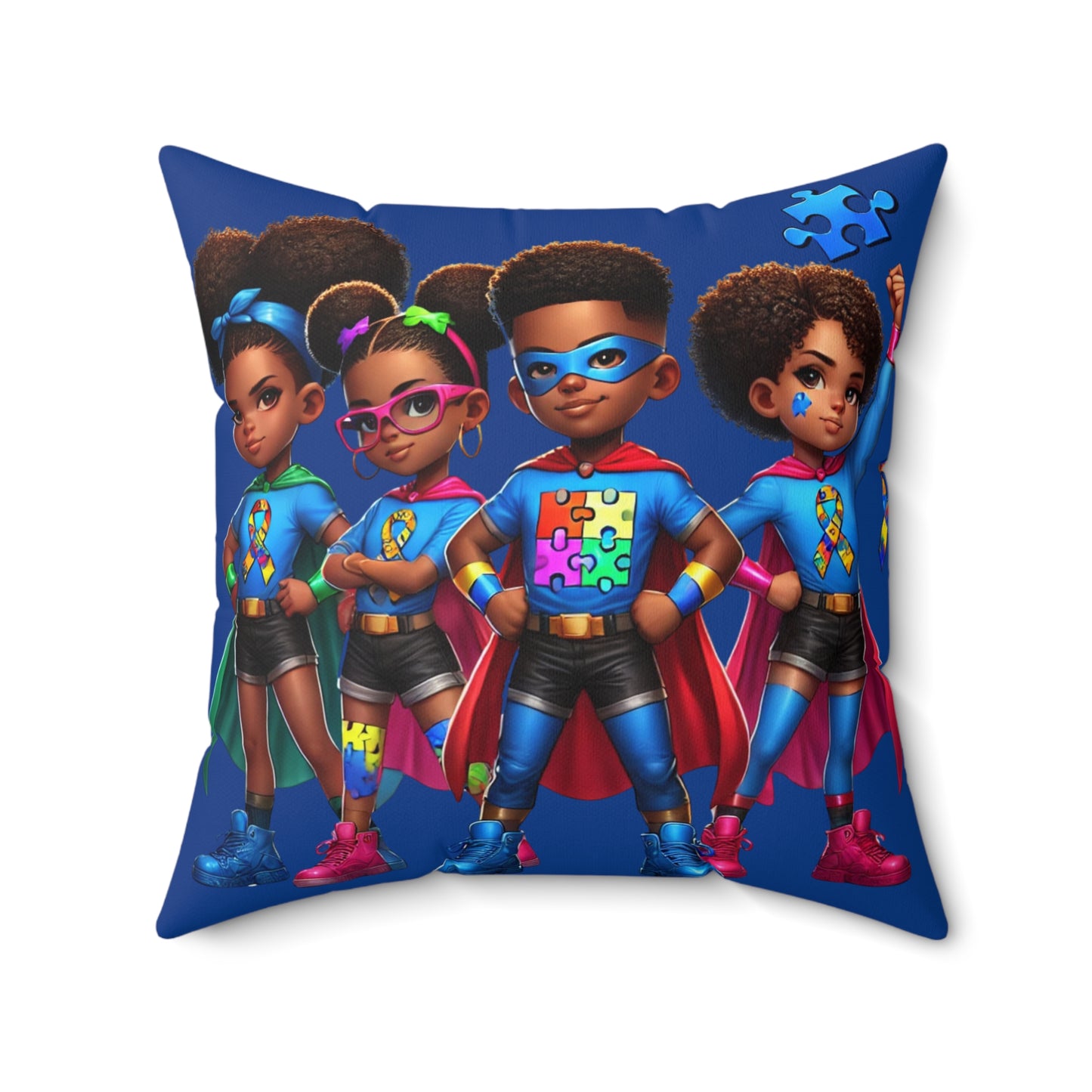 Superhero Kids Square Pillow - Colorful Spun Polyester Decorative Cushion