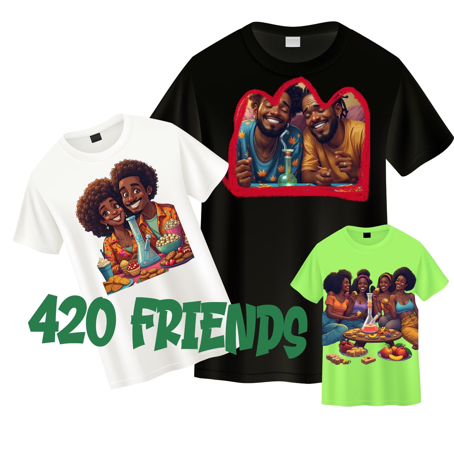 420 Friends PNG Bundle | Chill Vibes, Friends Couples Smoking Clipart | Afrocentric Cannabis Art | 40+PNGs for Stickers, POD & Sublimation