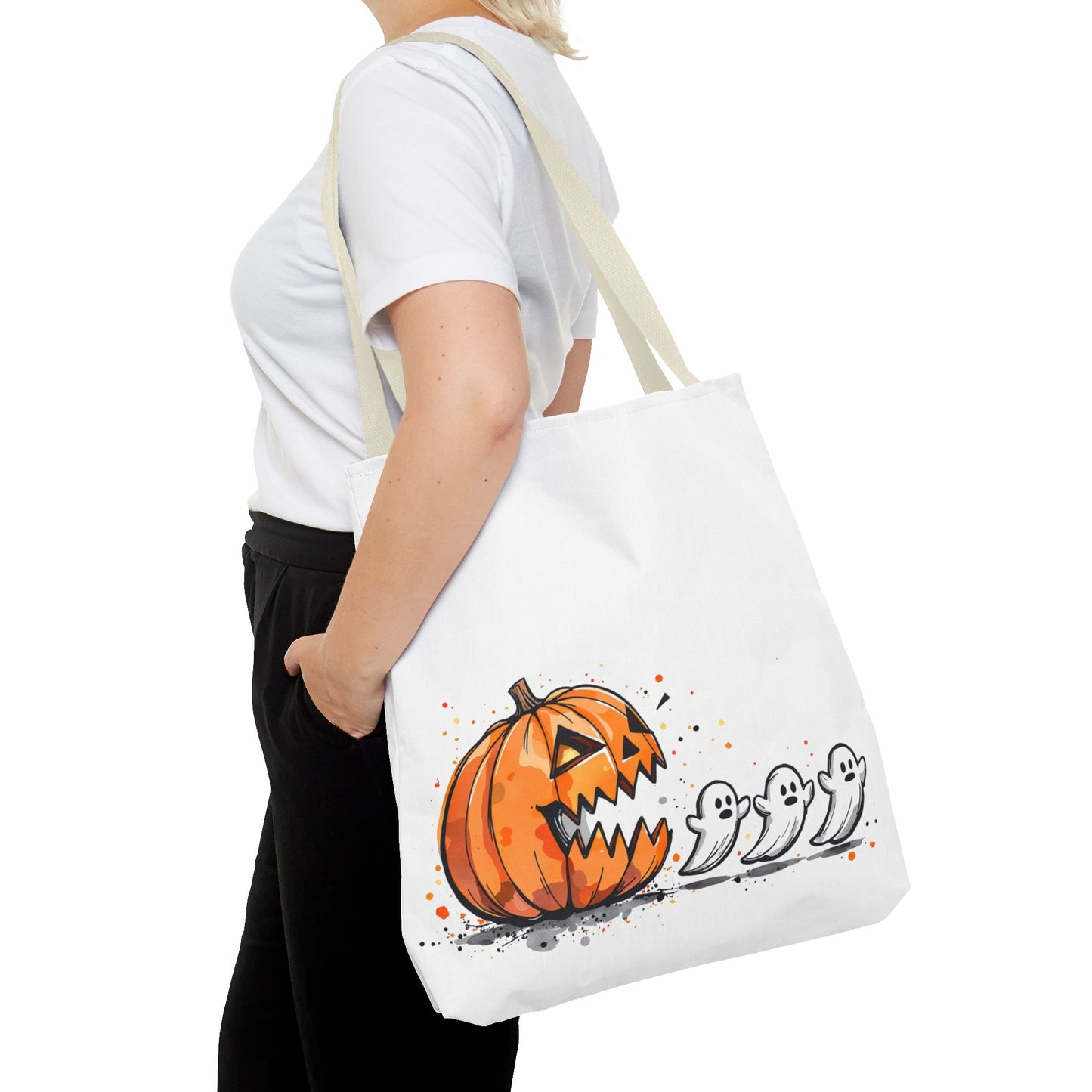 Halloween Ghostly Tote Bag, Trick or Treat, Fall Harvest, Pumpkin Patch, Spooky Season Accessory