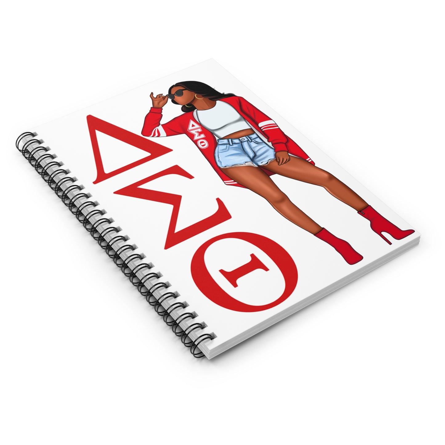 Delta Sigma Theta White Tall Standing Woman Ruled Line Spiral Notebook, Journal, Diary, Sketchbook, Notepad