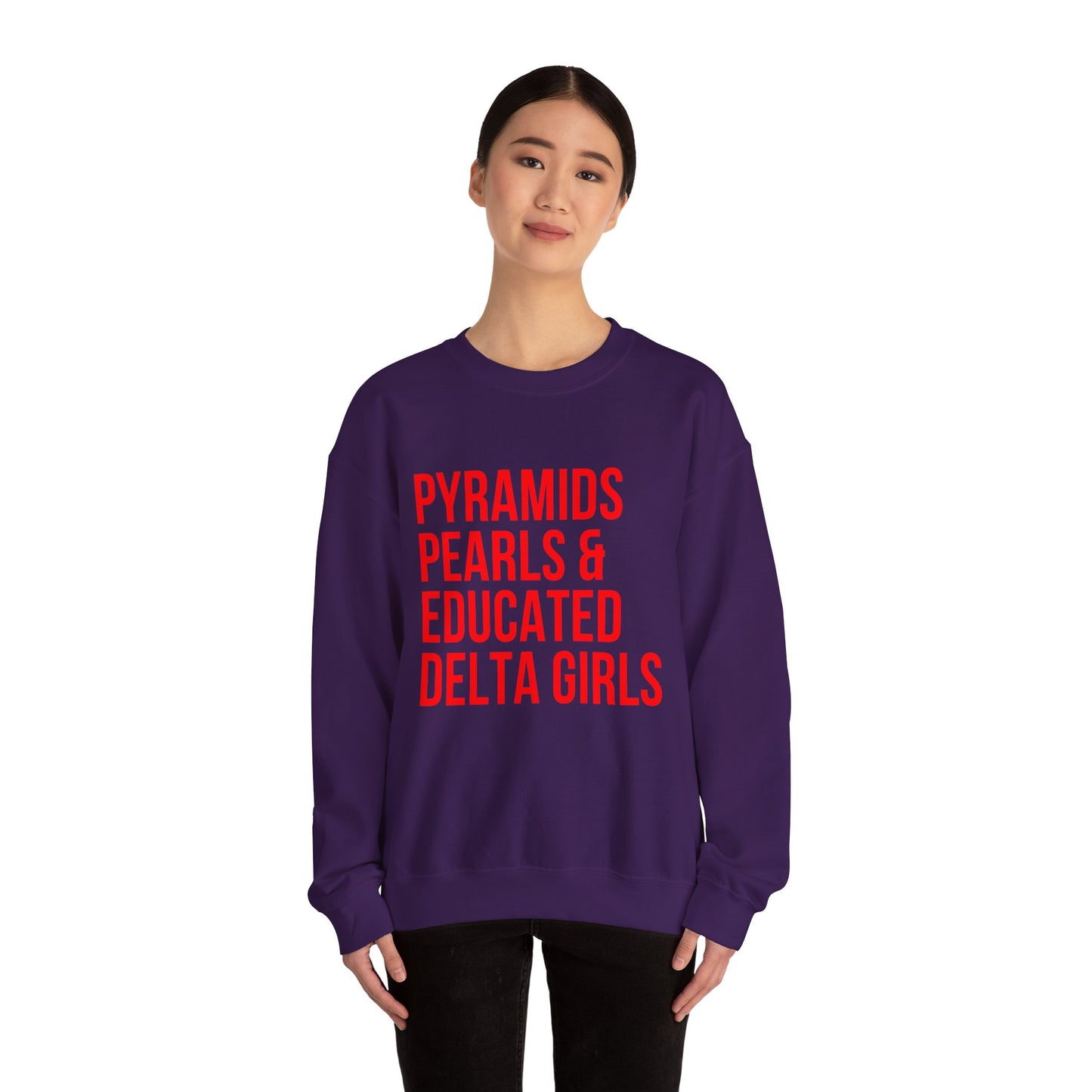 Crimson text Pyramids Pearls Unisex Sweatshirt, Delta Girls Crewneck Jumper, College Student Gift, Trendy Pullover, Egypt Lover Shirt
