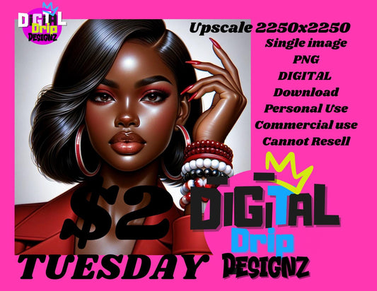 Red Bangles and a Slight Swoop & Roller Wrap African American Woman in Red