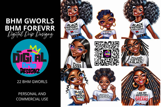 BHM Forever Digital Illustrations | Black Girl Magic Clipart | Black History Month PNG | Afrocentric Art Bundle | Commercial Use Graphics