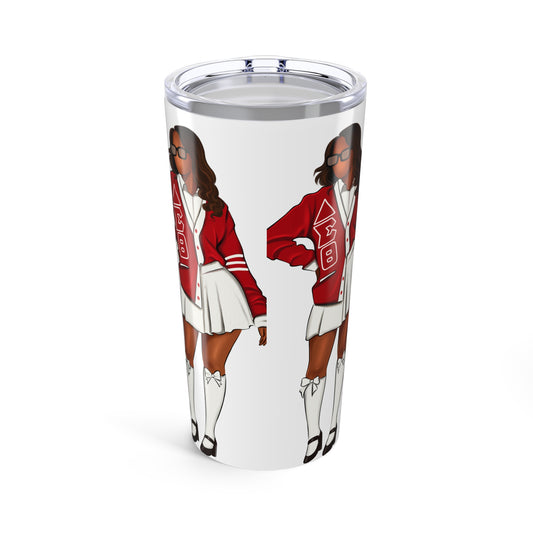 Stylish Sorority Tumbler 20oz, Gift for Sorority Sisters, College Girls, Red and White Design, Customizable Travel Mug, Cheerleader Cup