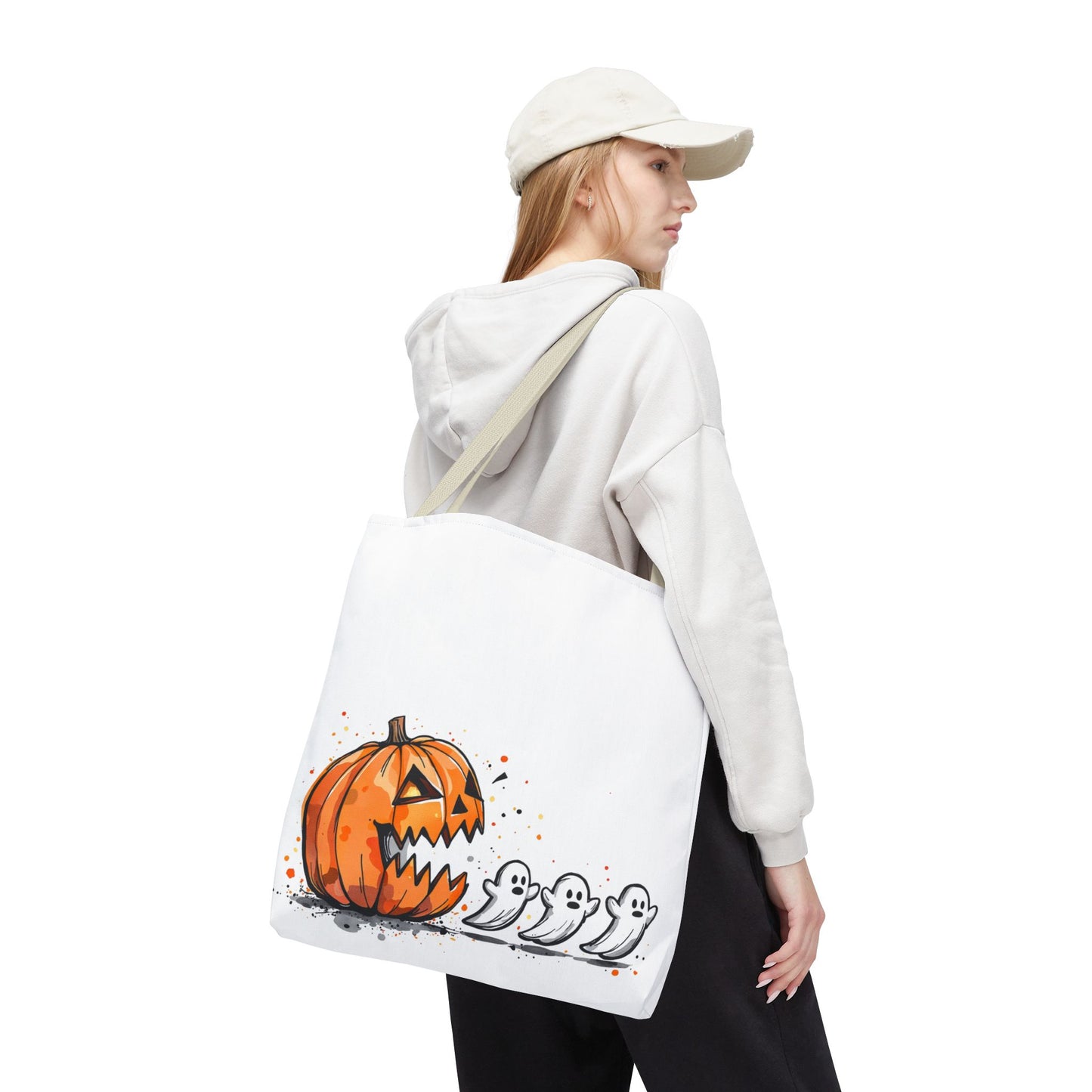Halloween Ghostly Tote Bag, Trick or Treat, Fall Harvest, Pumpkin Patch, Spooky Season Accessory