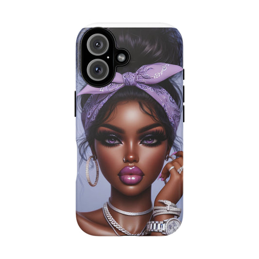 Purple Hankie Girl Stylish Phone Case with Afrocentric Design Tough Cases
