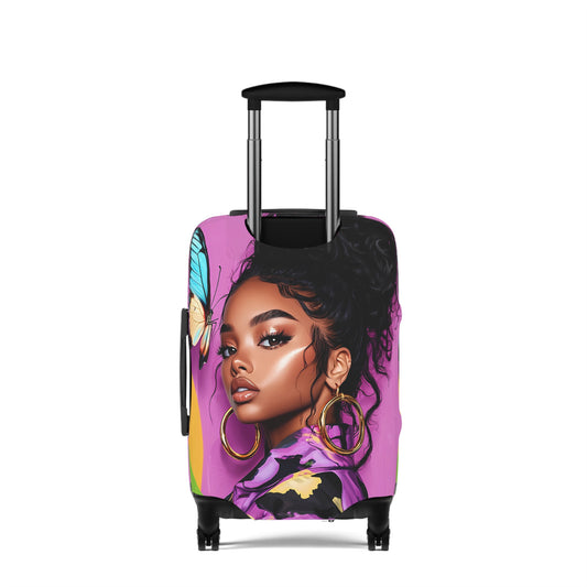 Purple Butterfly Melanin Queen Luggage Cover, Travel Suitcase Protector, African American Travel Accessories, Black Girl Magic Protective