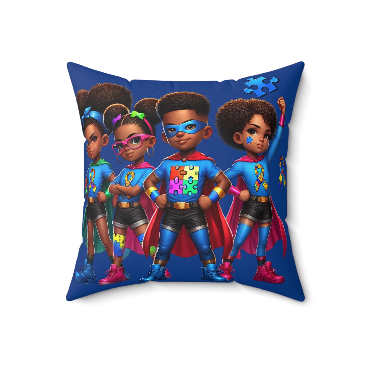Superhero Kids Square Pillow - Colorful Spun Polyester Decorative Cushion