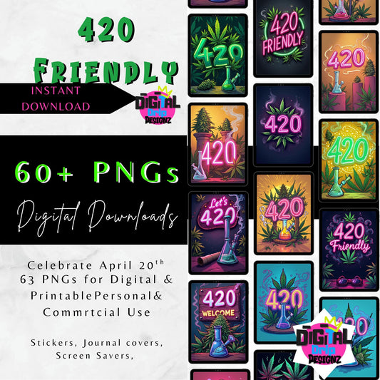 50+ 420 Friendly PNG Bundle | Neon Cannabis Clipart | Leaves, Weed, Smoke & Edgy Aesthetic | Digital Download for Sublimation, Stickers,