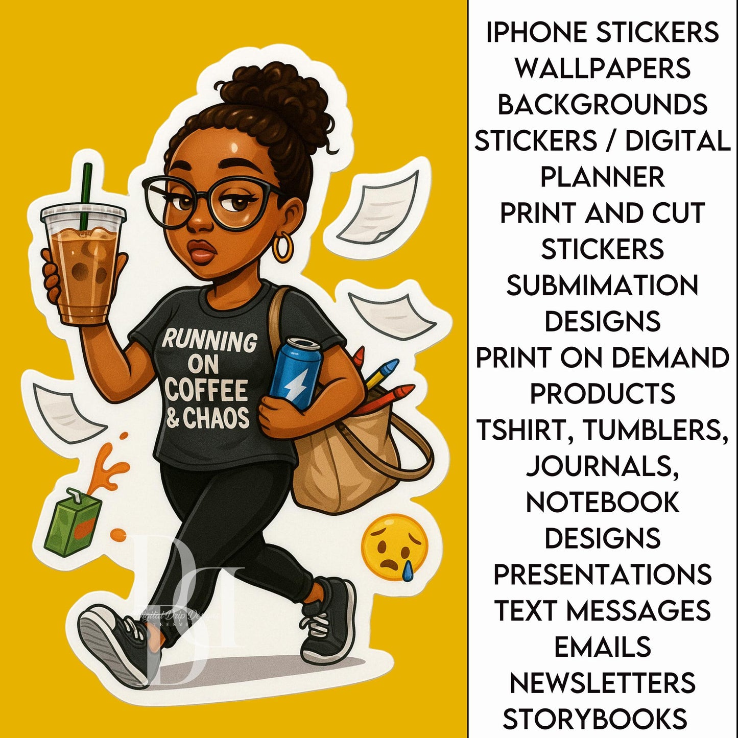 Teacher Baddies – End-of-Year Mega Sticker Pack | 25 Glossy Black Girl Teacher Stickers | Teacher Burnout Humor | Digital Planner Stickers