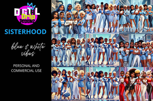 Sisterhood Collection Blue White Vibes | Digital Drip Designz Instant Download | High Resolution Digital Art | Personal Commercial