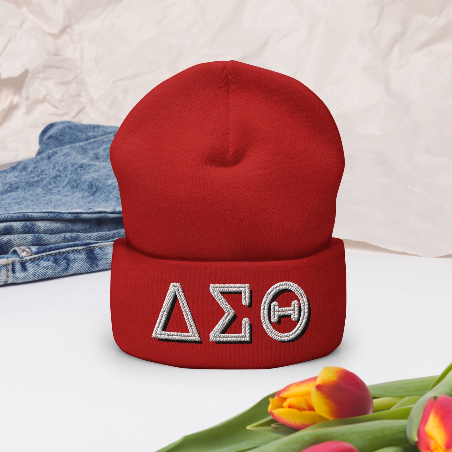 DST Delta Sigma Theta Greek Letters Cuffed Beanie