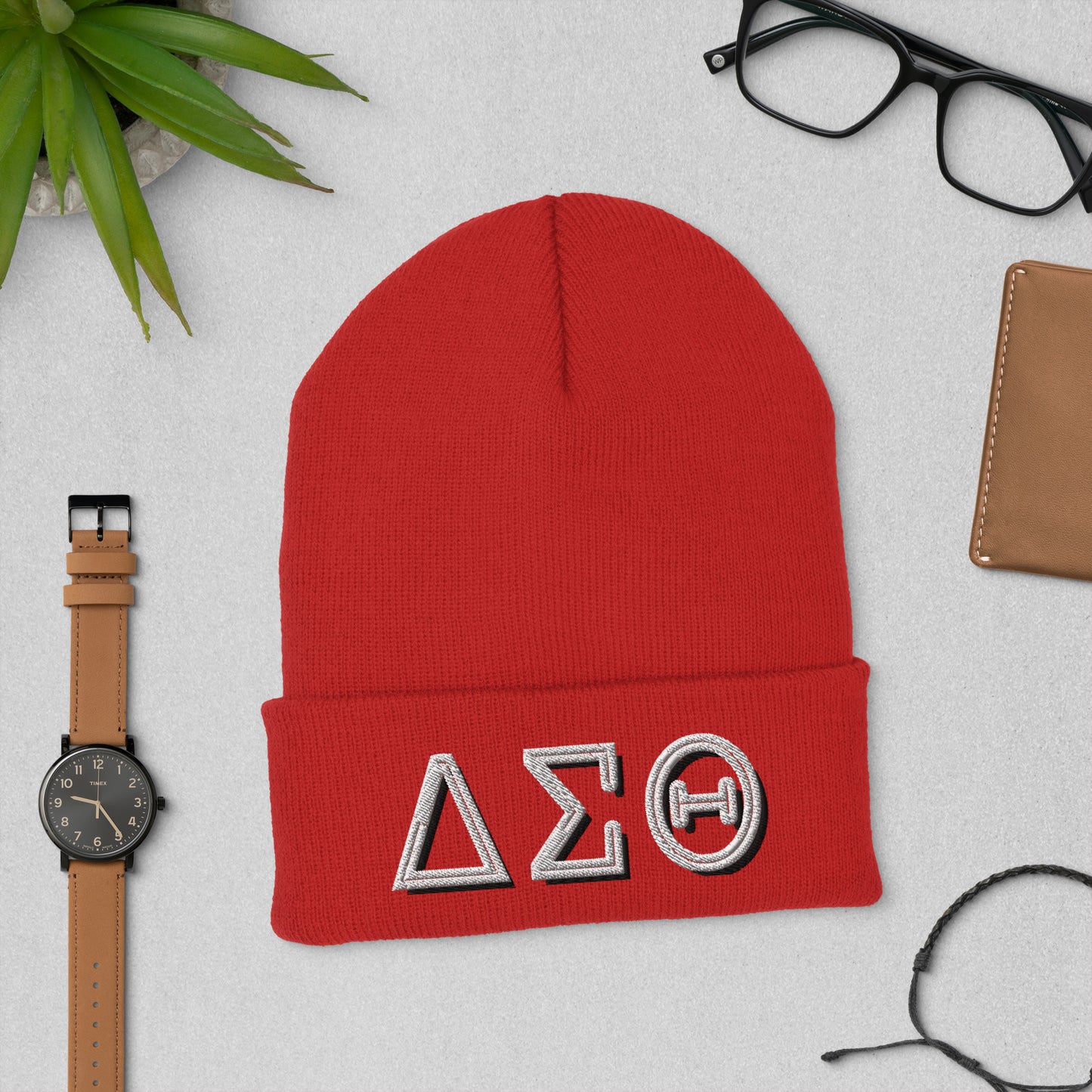 DST Delta Sigma Theta Greek Letters Cuffed Beanie
