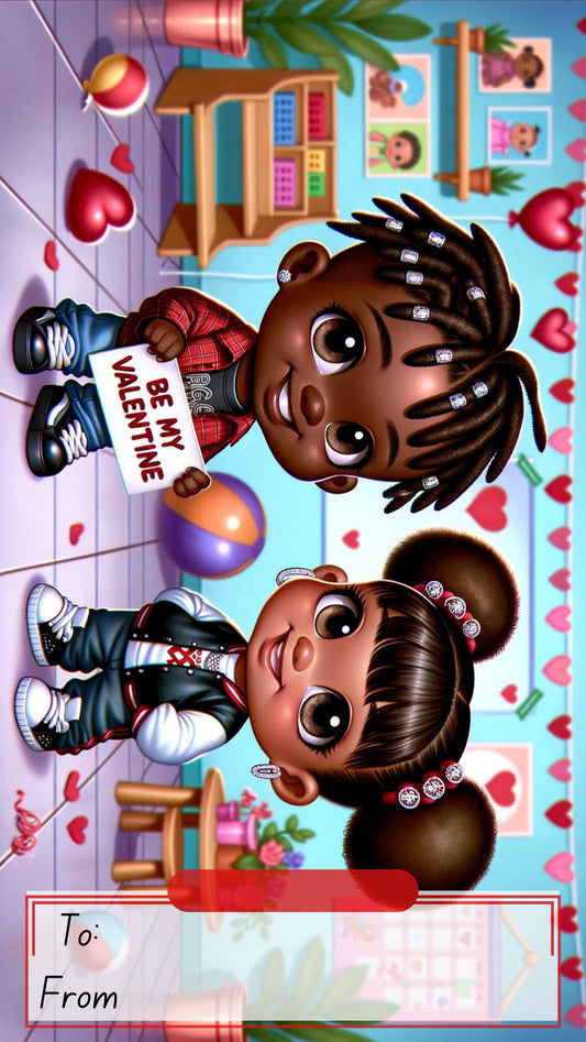 Be My Valentine’s? Pre-k Valentine Day!| Chibi Love in the Nursery. Cards|DFY| Culture Cards| African American Love