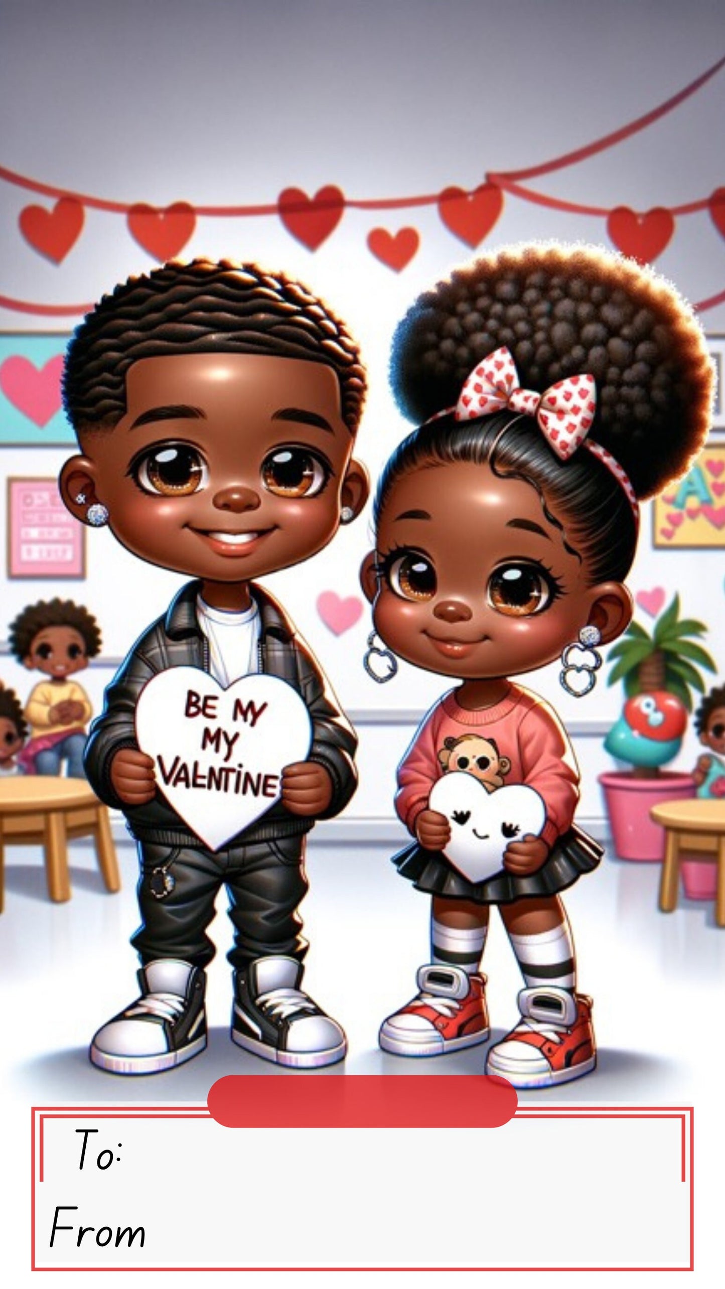 Be My Valentine’s? Pre-k Valentine Day!| Chibi Love in the Nursery. Cards|DFY| Culture Cards| African American Love