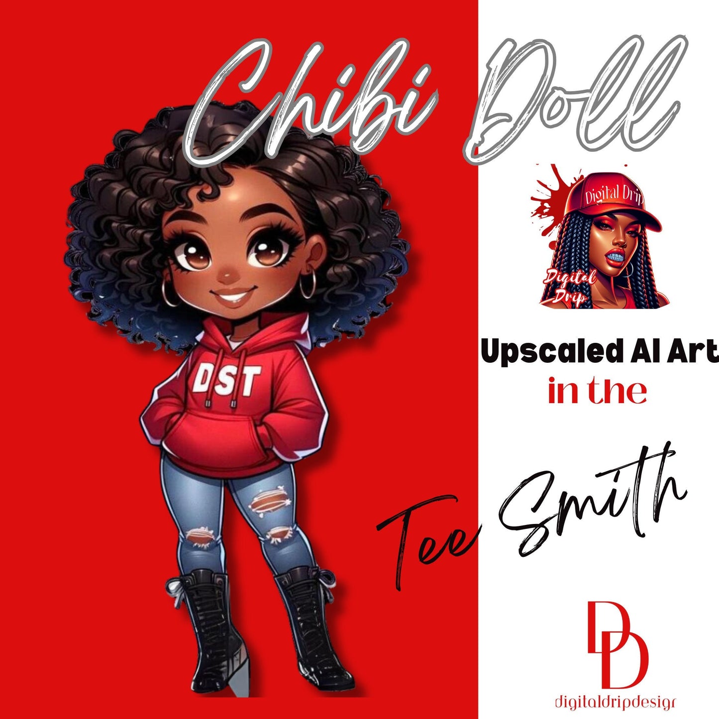 Chibi DST “Got it in the Pocket” Diva in red DST hoodie.