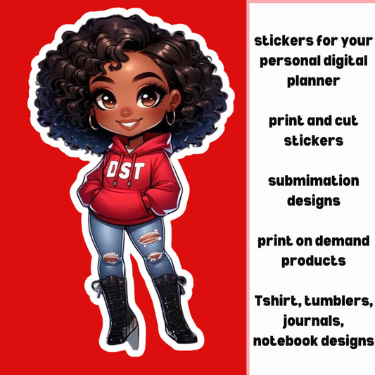 Chibi DST “Got it in the Pocket” Diva in red DST hoodie.