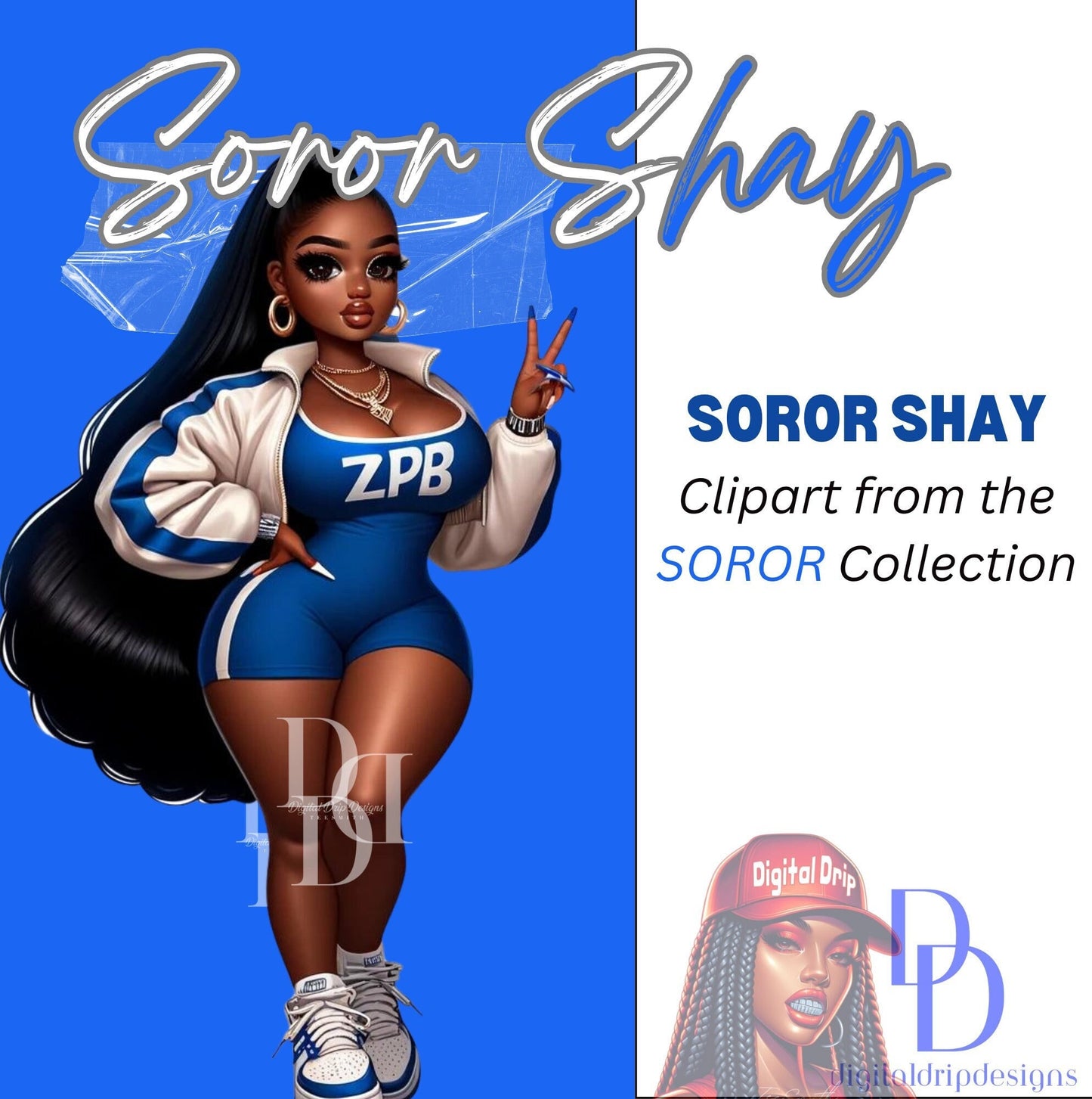 Soror SHAY African American “Sorority Special: ZPB Zeta Themed Chibi Doll, Versatile Zeta Phi Beta Digital Download, PNG Clipart